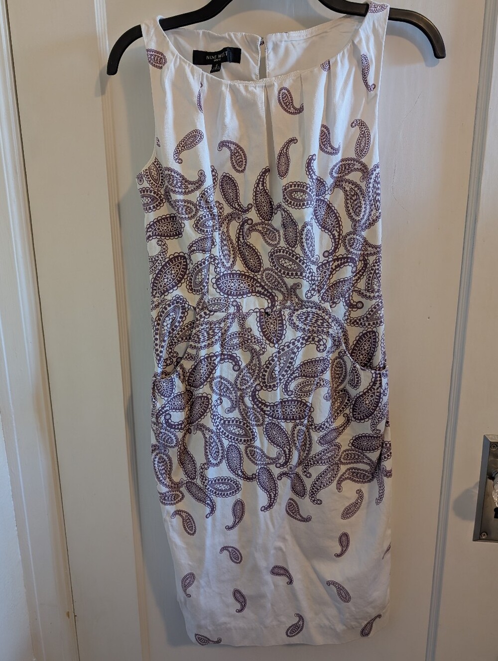 Nine West Women's White Paisley Sheath Dress with Purple Print